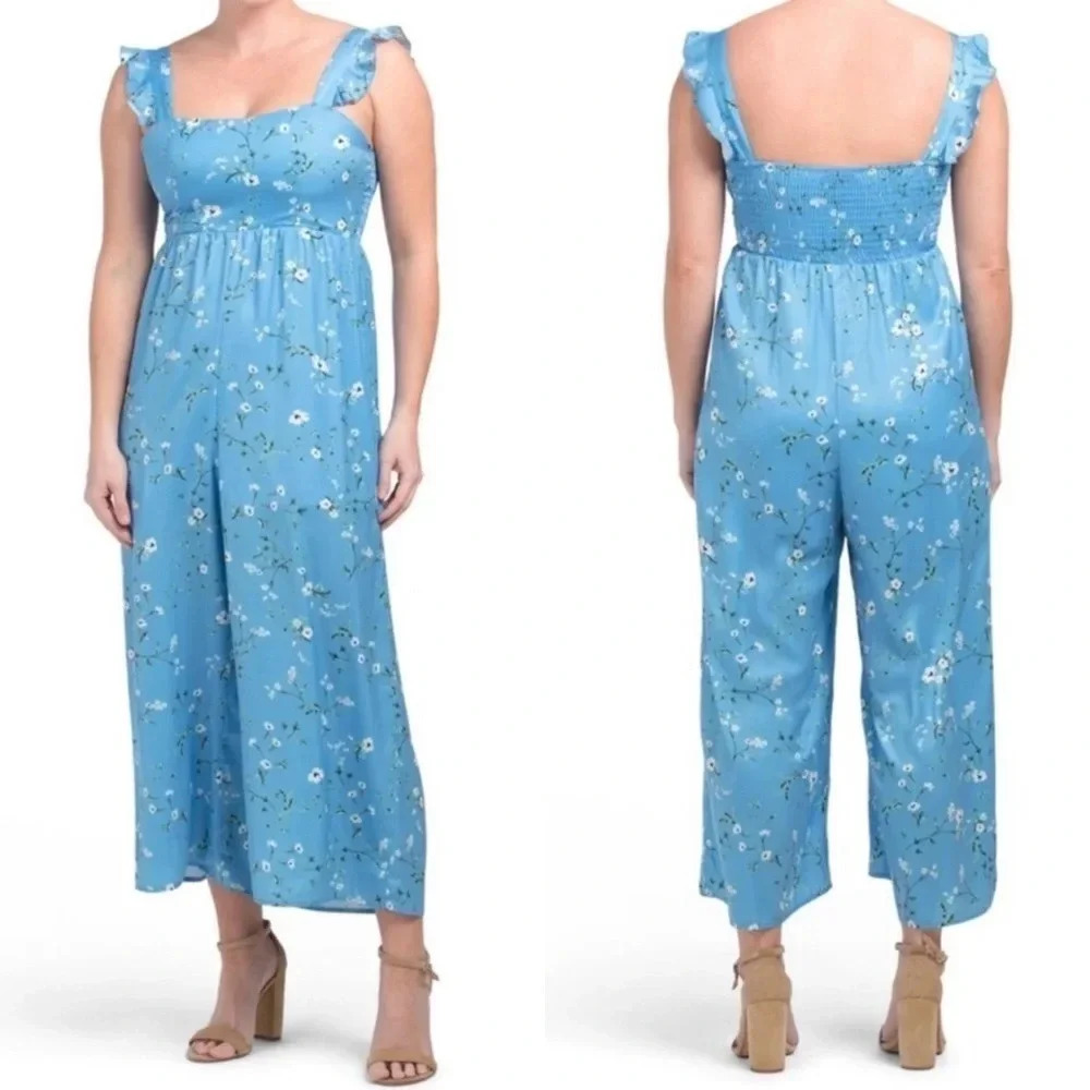 New SHOW ME YOUR MUMU Gemini Blue Floral print jumpsuit romper cottage coquette